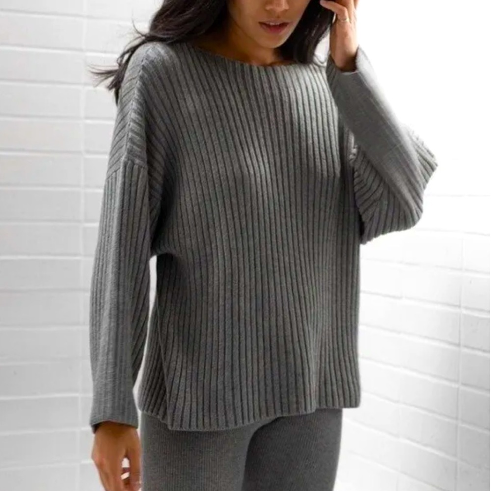 LUNYA Cozy Pima Alpaca Cotton Grey Pullover Sweater